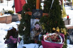 The graves of fallen Ukrainian defenders at the Lychakiv Cemetery in Lviv.