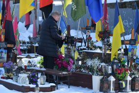 The graves of fallen Ukrainian defenders at the Lychakiv Cemetery in Lviv.