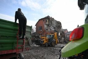 Destroyed residential buildings on Sofiivska Borshchahivka