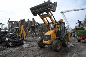 Destroyed residential buildings on Sofiivska Borshchahivka