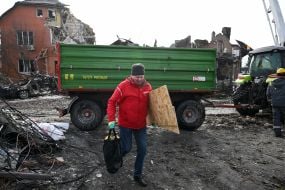 Destroyed residential buildings on Sofiivska Borshchahivka