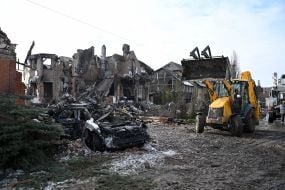Destroyed residential buildings on Sofiivska Borshchahivka