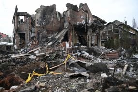 Destroyed residential buildings on Sofiivska Borshchahivka