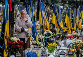 Graves of fallen Ukrainian defenders on the Hill of Glory in Uzhhorod