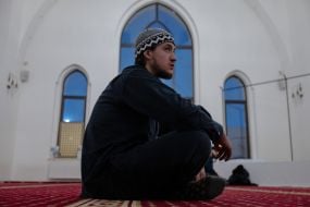 Evening prayer at the Ar-Rahma Mosque in Kyiv