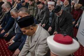 Evening prayer at the Ar-Rahma Mosque in Kyiv