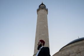 Minaret on the territory of the Ar-Rahma Cathedral Mosque in Kyiv