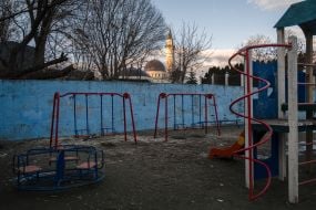 Children's playground and Ar-Rahma Mosque in Kyiv