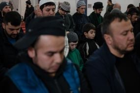 Evening prayer at the Ar-Rahma Mosque in Kyiv
