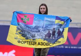 Combat medic Elina Medinina took the first symbolic kick at the ball
