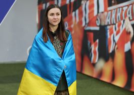 Combat medic Elina Medinina took the first symbolic kick at the ball