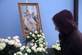 A photo of Patriarch Filaret near St. Michael's Cathedral