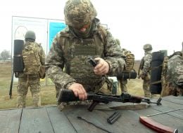 Military training of new military recruits at one of the training grounds of the Armed Forces of Ukraine training center