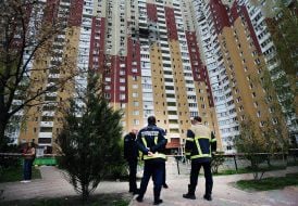residential building  damaged by rocket attack in Kyiv