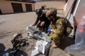 The wreckage of the Italmas BM-5 drone