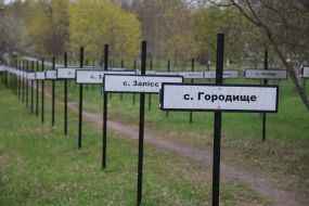 Signs with the names of villages in Chernobyl