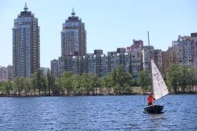 Sailboat on the lake in Natalka Park in Kyiv