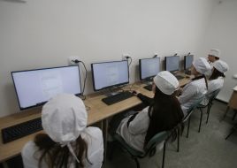 Students in a classroom at Luhansk State Medical University in Rivne