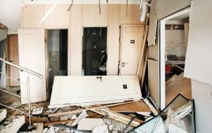 Business center damaged by shelling in Kyiv