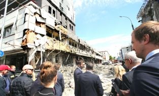 German Ambassador Heiko Thoms at the site of the Russian ballistic missile strikes