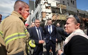 German Ambassador Heiko Thoms at the site of the Russian ballistic missile strikes