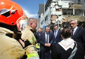 German Ambassador Heiko Thoms at the site of the Russian ballistic missile strikes