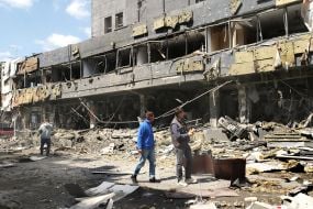 Business center damaged by shelling in Kyiv