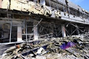 Business center damaged by shelling in Kyiv