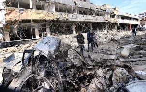 Business center damaged by shelling in Kyiv