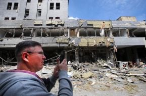 Business center damaged by shelling in Kyiv