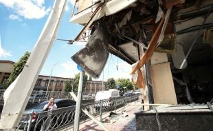 Business center damaged by shelling in Kyiv