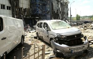 Cars damaged by shelling of Kyiv