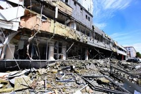 Business center damaged by shelling in Kyiv