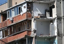 The house in the Darnytskyi district of Kyiv that was hit by a Russian missile