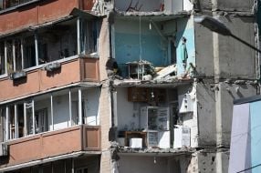 The house in the Darnytskyi district of Kyiv that was hit by a Russian missile