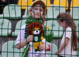 Cheerleader girl of FC Karpaty (Lviv) in the stands