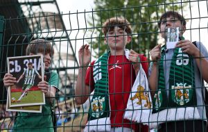 Boys fans of FC Karpaty (Lviv) in the stands