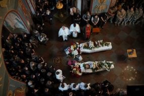 Farewell ceremony for sisters Lyubava and Vera Yakovlev in Kyiv