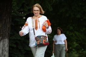 Woman in embroidered shirt