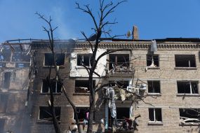 A residential building damaged by shelling