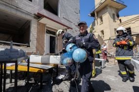 The damaged building of the Chernobyl Museum in Kyiv