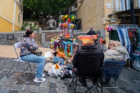 Souvenir sales on Andriyivskyi Uzviz in Kyiv
