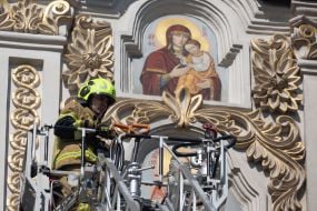 Rescuers eliminate the consequences of the Russian drone attack on the Assumption Cathedral of the Kyiv Pechersk Lavra