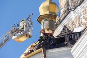 Rescuers eliminate the consequences of the Russian drone attack on the Assumption Cathedral of the Kyiv Pechersk Lavra