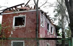 Damaged commercial building in Kyiv after massive Russian attack