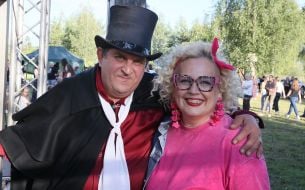 Guests of the youth festival "Retro Wave" in bright retro costumes