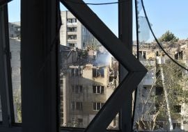 A residential building damaged by a missile strike in Lviv
