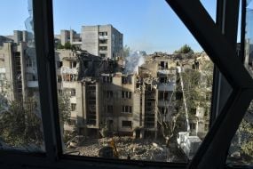 A residential building damaged by a missile strike in Lviv