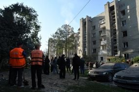 A residential building damaged by a missile strike in Lviv