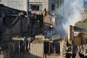 A residential building damaged by a missile strike in Lviv